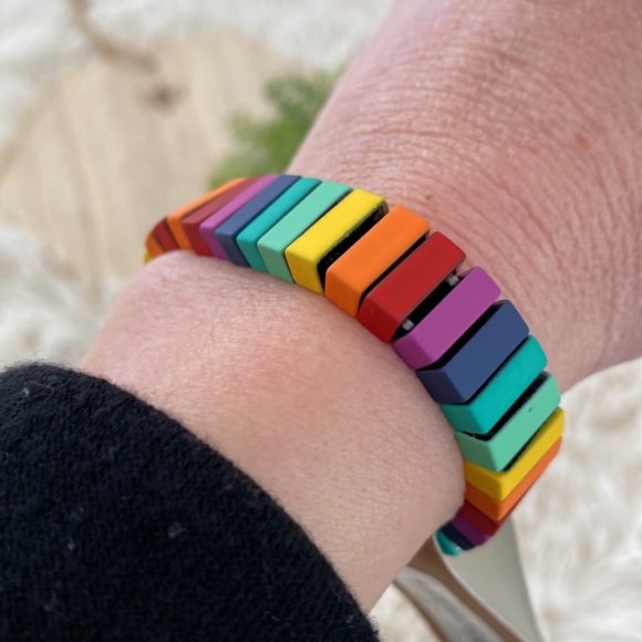 🎉HP🎉 Boutique Rainbow Enamel Block Stretch Bracelet 💗 Multi - Picture 7 of 11